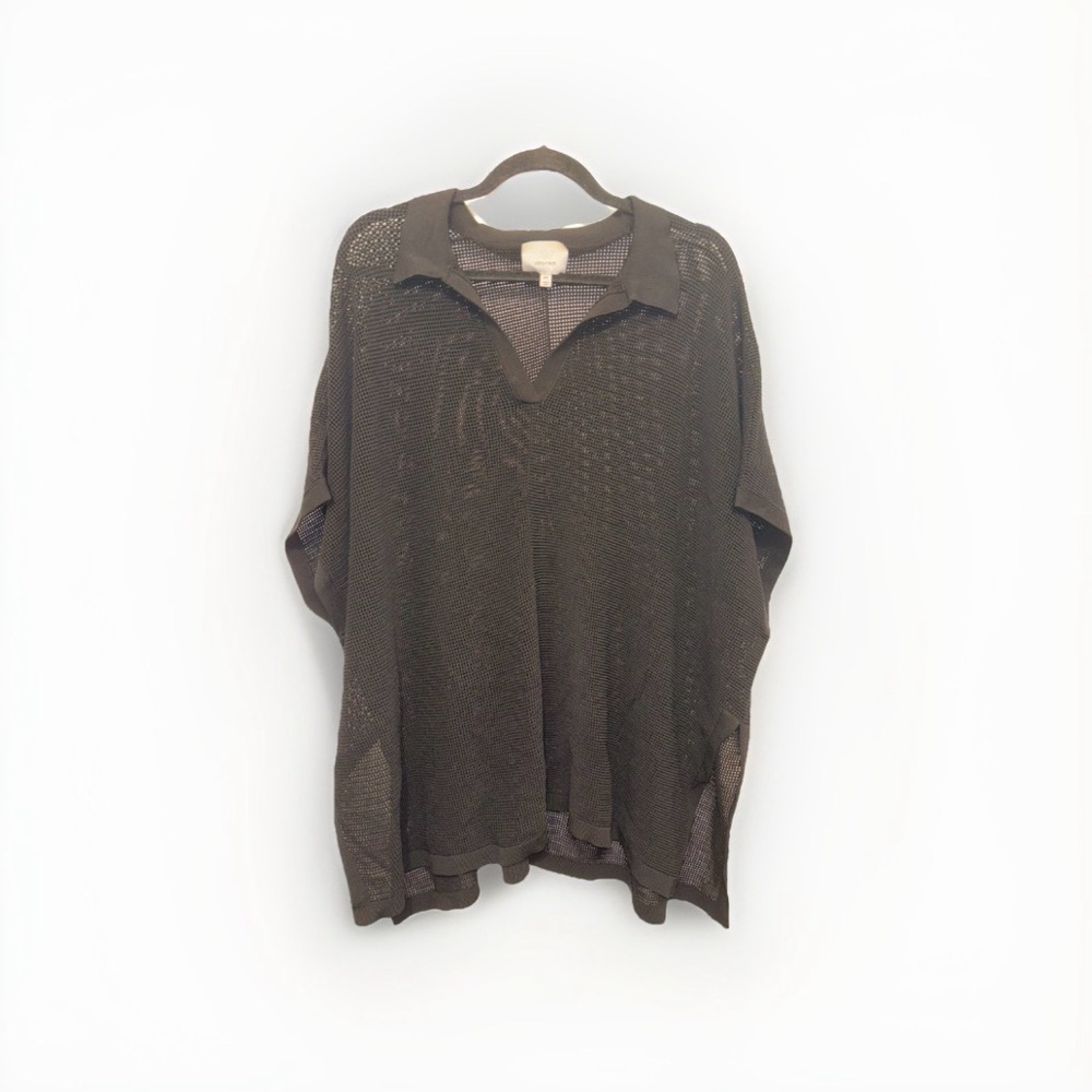 Cinq à Sept Mesh Pullover Black Coverup Oversized Shirt Black Size M/L